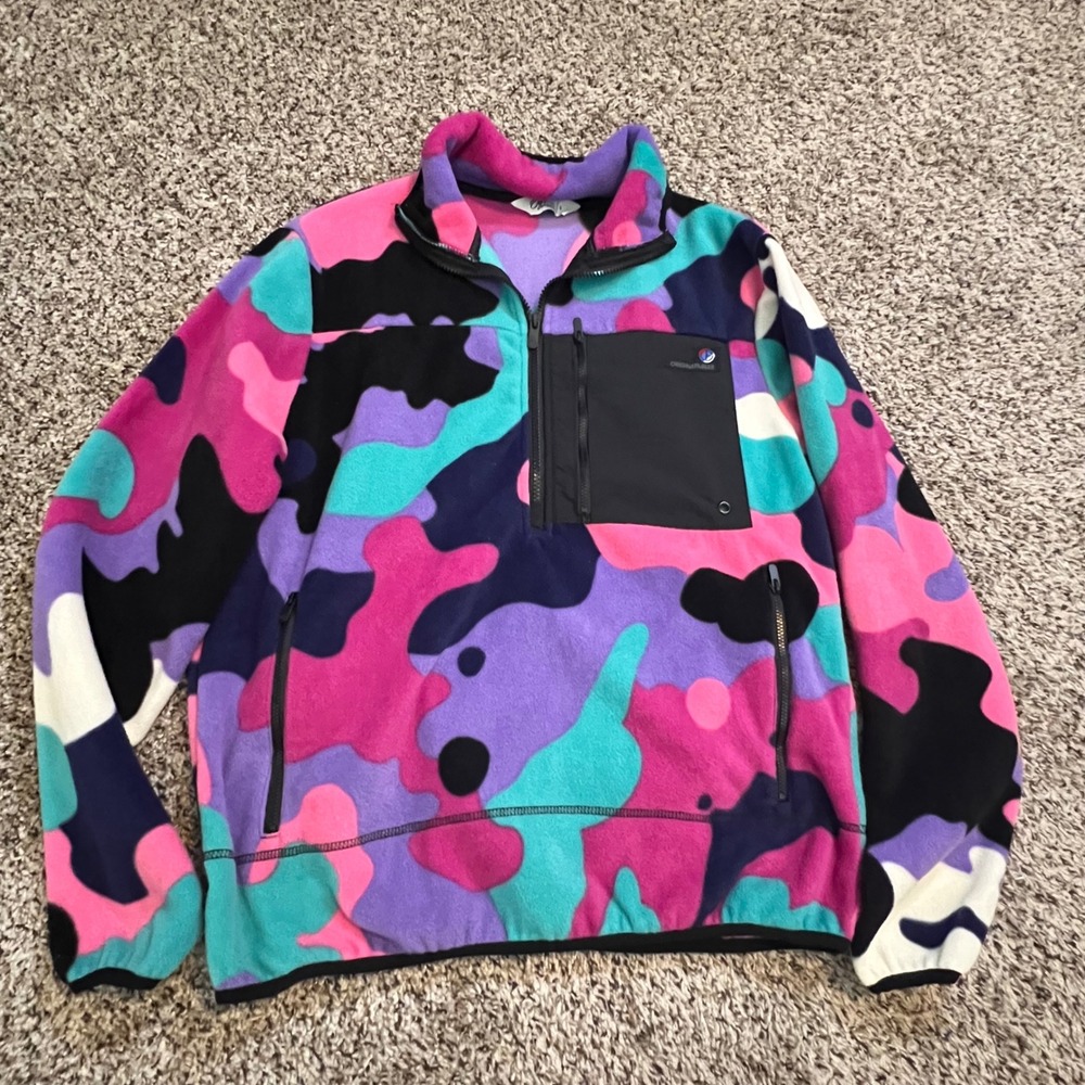 Original Fables Pink Purple Camo Quarter Zip Fleece Pullover Jacket Womens Small